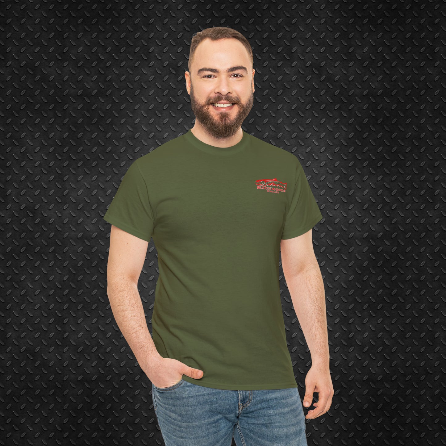 Heavy Cotton Tee Backwoods Angler.
